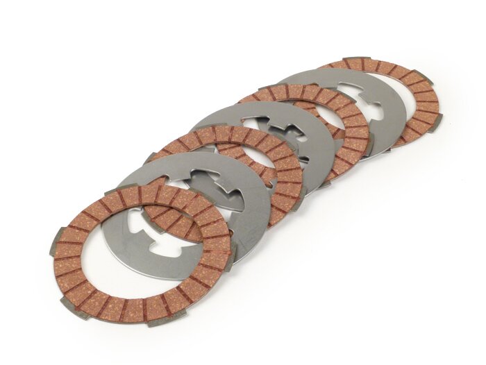 Clutch friction plate set incl. steel plates -BGM PRO Superstrong Racing Red Vespa Smallframe V50, V90, SS50, SS90, PV125, ET3, PK50, PK80, PK50 S, PK80 S, PK125 S, PK50 XL, PK125 XL, ETS, PK50 HP, PK50 SS  - 4 friction plates