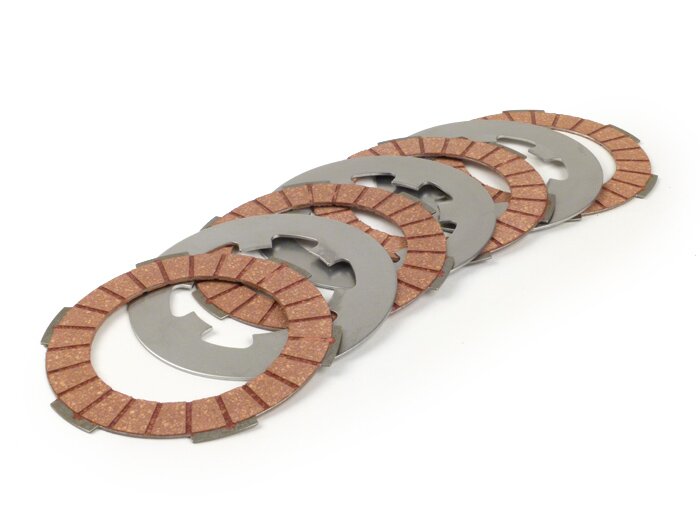 Clutch friction plate set incl. steel plates -BGM PRO Superstrong Racing Red Vespa Smallframe V50, V90, SS50, SS90, PV125, ET3, PK50, PK80, PK50 S, PK80 S, PK125 S, PK50 XL, PK125 XL, ETS, PK50 HP, PK50 SS  - 4 friction plates