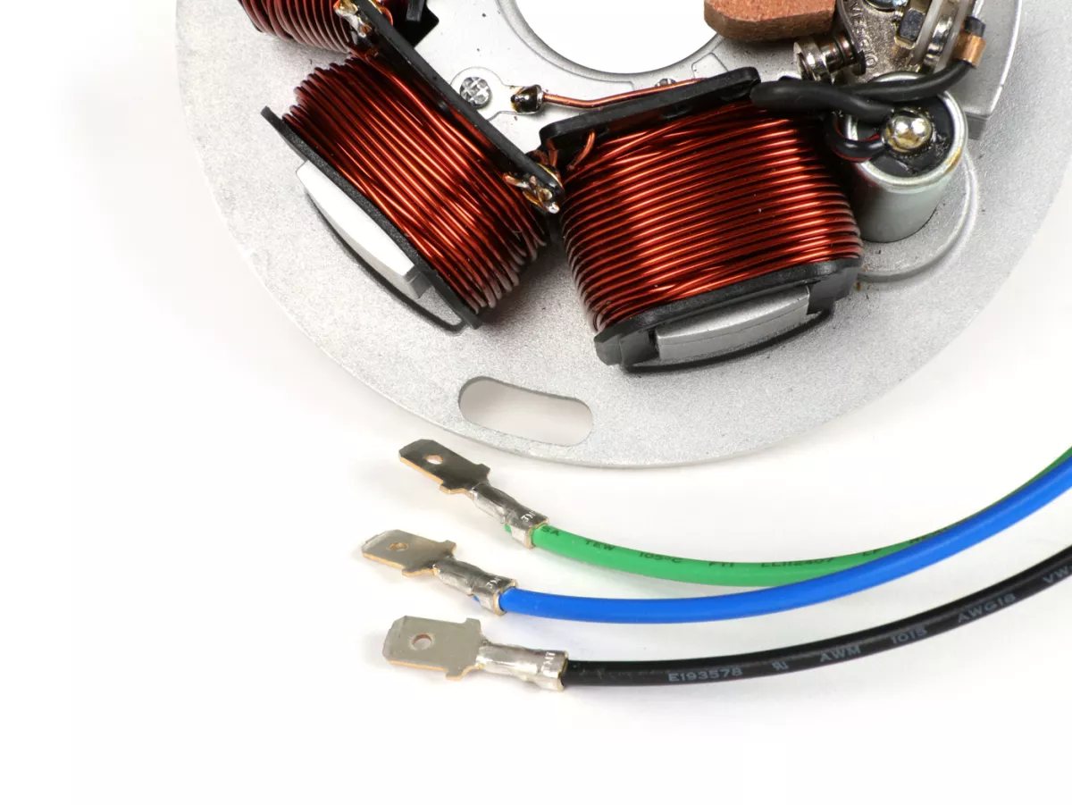 Accensione -BGM ORIGINALE (accensione a contatto, 3 cavi, 12V, AC)- Vespa PX - P125X, P150X, versione italiana senza batteria, con sistema di lampeggio a 4 vie
