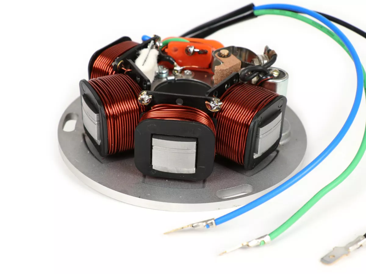 Accensione -BGM ORIGINALE (accensione a contatto, 3 cavi, 12V, AC)- Vespa PX - P125X, P150X, versione italiana senza batteria, con sistema di lampeggio a 4 vie