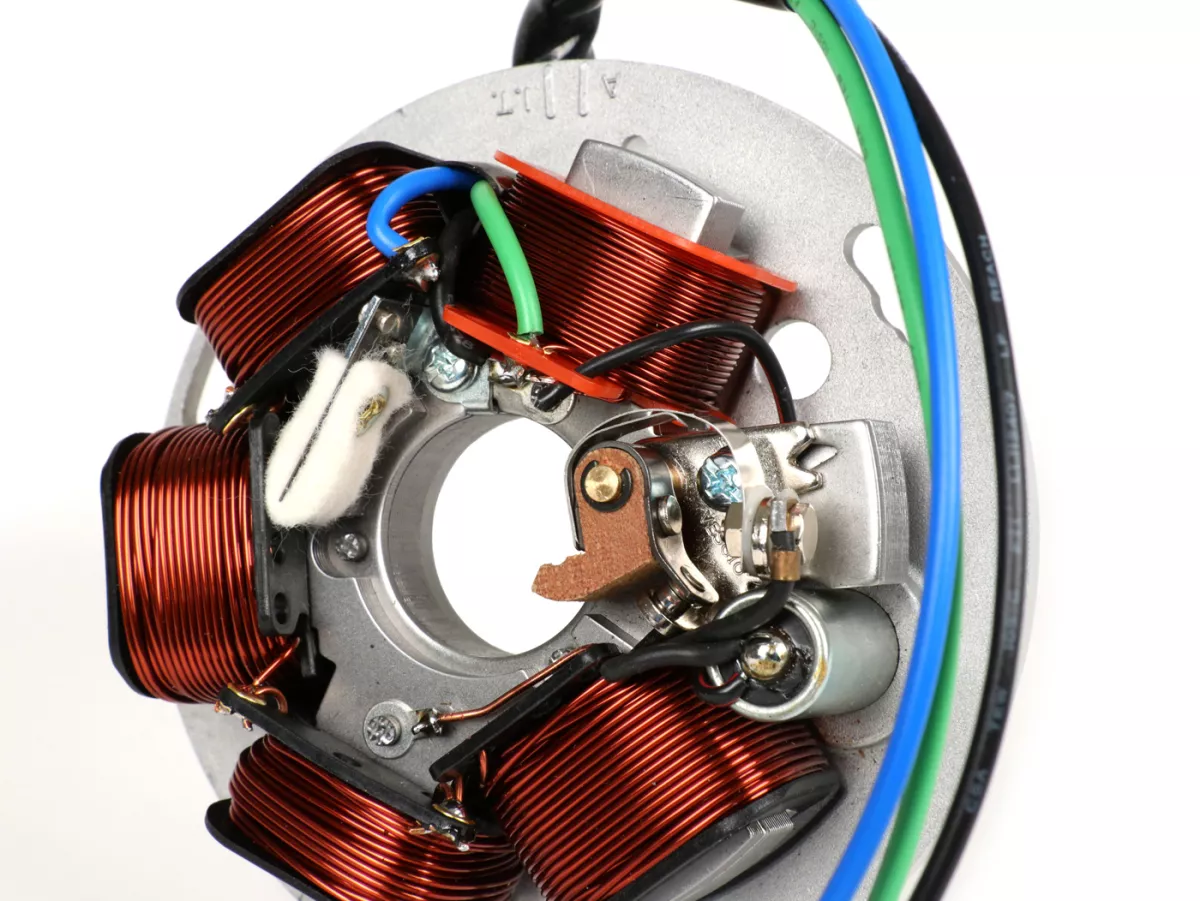 Accensione -BGM ORIGINALE (accensione a contatto, 3 cavi, 12V, AC)- Vespa PX - P125X, P150X, versione italiana senza batteria, con sistema di lampeggio a 4 vie