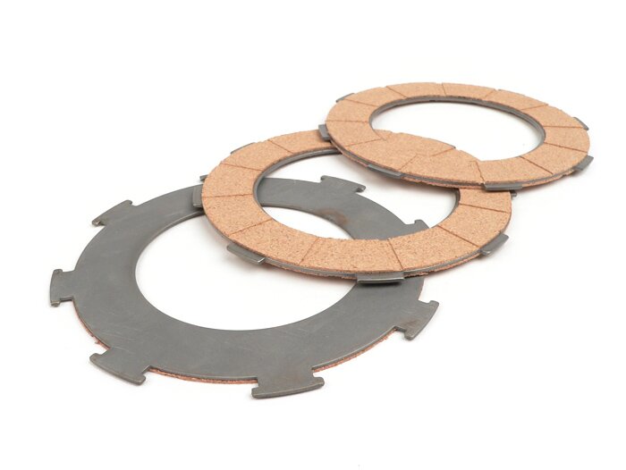 Clutch friction plate set -BGM ORIGINAL Vespa type 7 springs  (Rally200, PX200, T5 125cc)- 3 plates