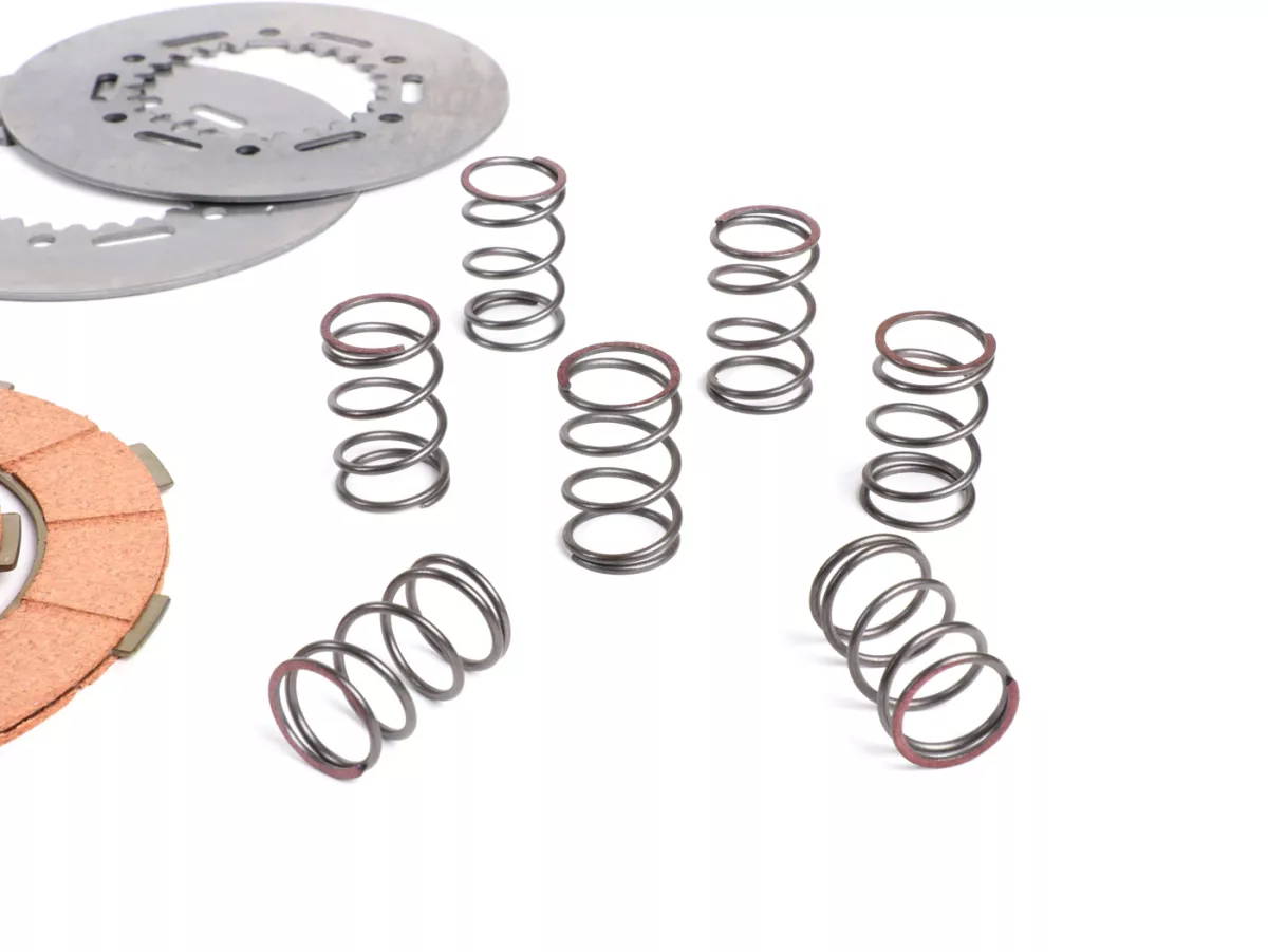 Clutch friction plate set -BGM ORIGINAL type 7 springs (Vespa Rally200, PX200, T5 125cc)- 3 plates premium quality (incl. springs and steel plates)