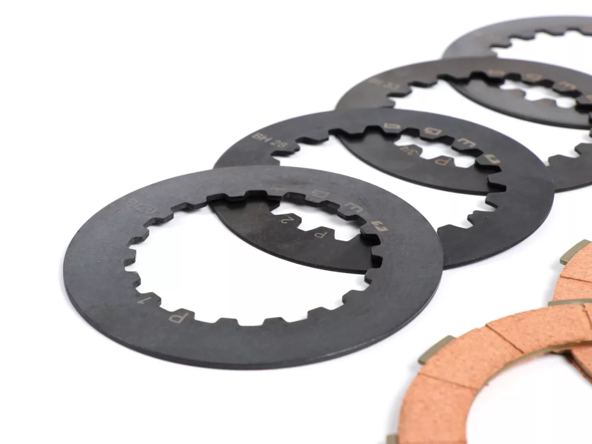 Koppelingsvoering set incl. stalen platen -BGM ORIGINAL Vespa Cosa2- geschikt voor koppelingskorf Vespa Cosa2/FL (1992-), PX (1995-), Superstrong, Scooter & Service, MMW, Ultrastrong - 4-discs