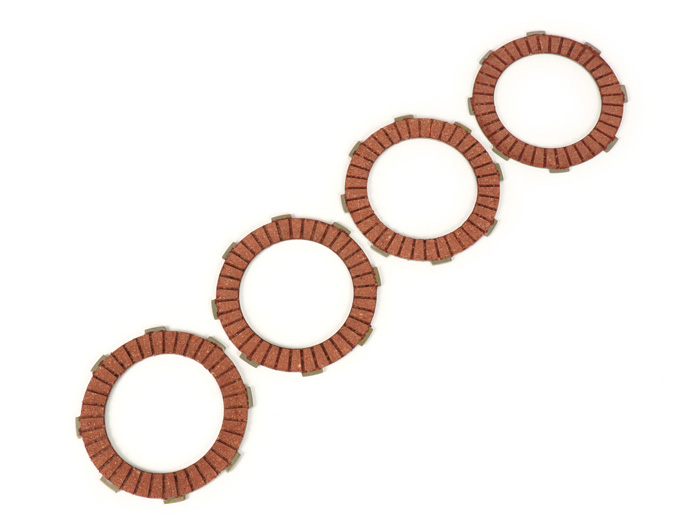 Clutch friction plate set -BGM PRO Steel- Superstrong Racing Red- Vespa Cosa2 - suitable for standard clutch basket of Vespa Cosa2/FL (1992-), PX (1995-), Superstrong, Scooter & Service, MMW, Ultrastrong - 4 plates