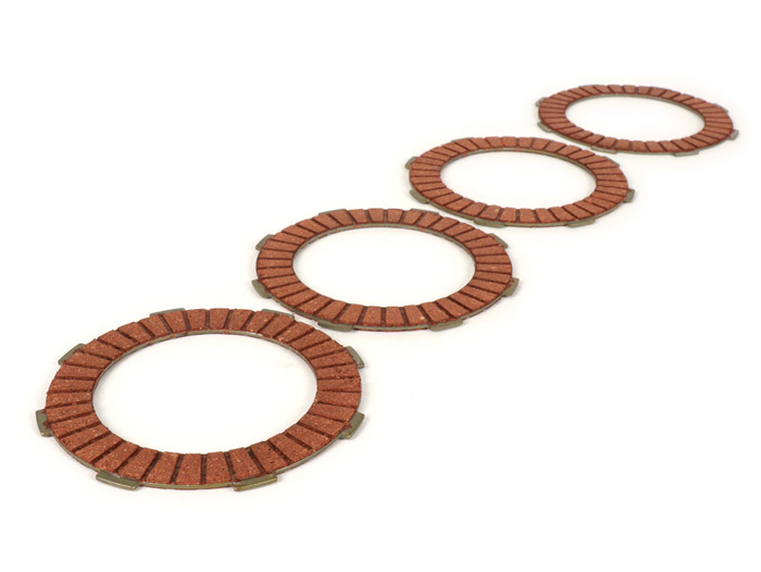 Clutch friction plate set -BGM PRO Steel- Superstrong Racing Red- Vespa Cosa2 - suitable for standard clutch basket of Vespa Cosa2/FL (1992-), PX (1995-), Superstrong, Scooter & Service, MMW, Ultrastrong - 4 plates