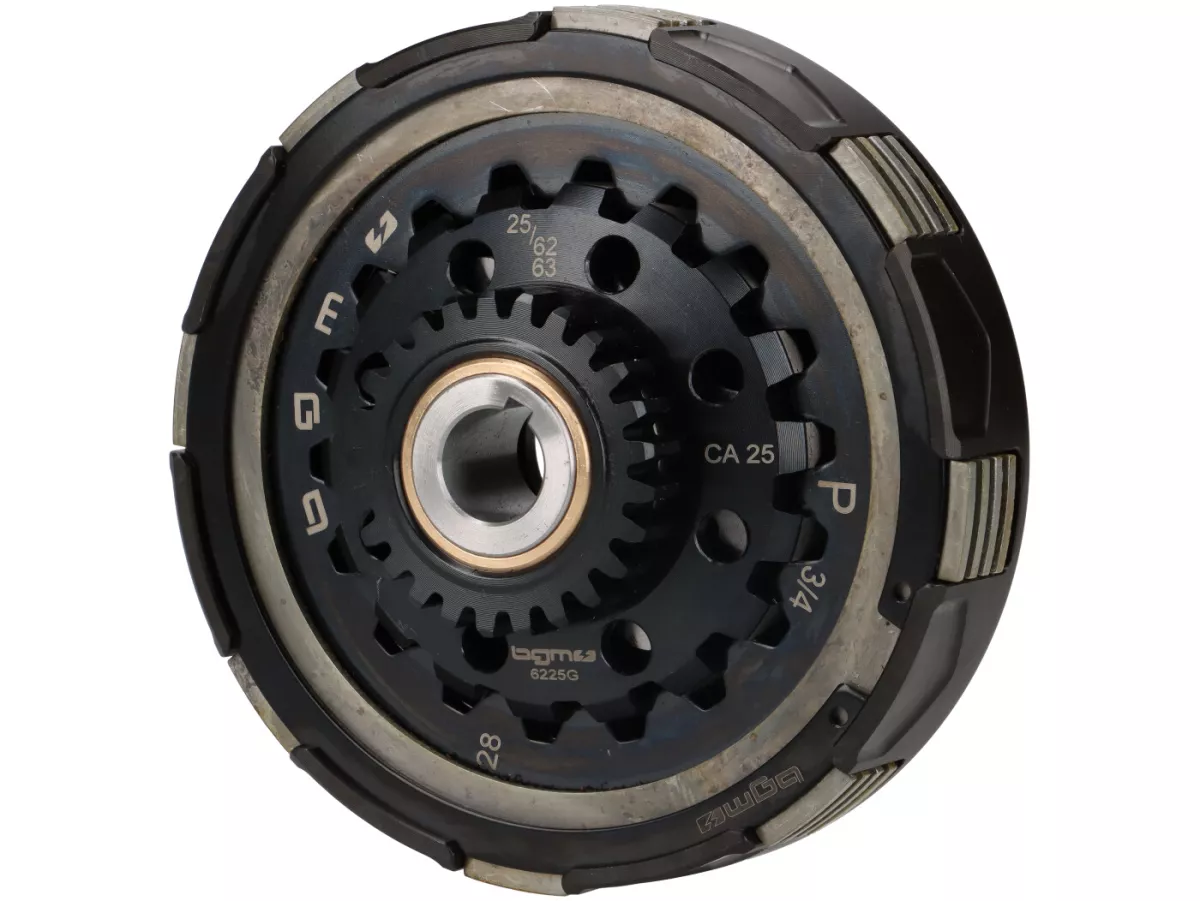 Clutch 25Z (62/63) -BGM PRO Superstrong 2.0 Sport CR80 Ultralube - lining type CR80 (alloy 16mm/sintered)- 25 teeth for primary wheel BGM Pro 62/63Z (straight toothed) - Vespa PX, T5, Cosa, Sprint, Rally, GT/GTR, TS125, GL150, Super125 (VNC1 from Nr11001)