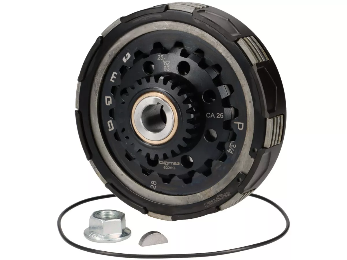 Clutch 25Z (62/63) -BGM PRO Superstrong 2.0 Sport CR80 Ultralube - lining type CR80 (alloy 16mm/sintered)- 25 teeth for primary wheel BGM Pro 62/63Z (straight toothed) - Vespa PX, T5, Cosa, Sprint, Rally, GT/GTR, TS125, GL150, Super125 (VNC1 from Nr11001)
