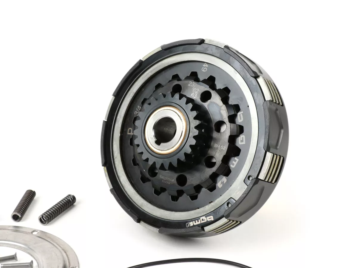 Koppeling incl. primair tandwiel -BGM Pro Superstrong 2.0 CR80 Ultralube SPORT Alu, type Cosa2/FL- Primair tandwiel BGM Pro 62Z (recht afgesneden)- Vespa PX80, PX125, PX150, PX200, Cosa, T5, Sprint150 Veloce, Rally, GTR, TS125, Super150 (VBC) - Z23/62 (2.