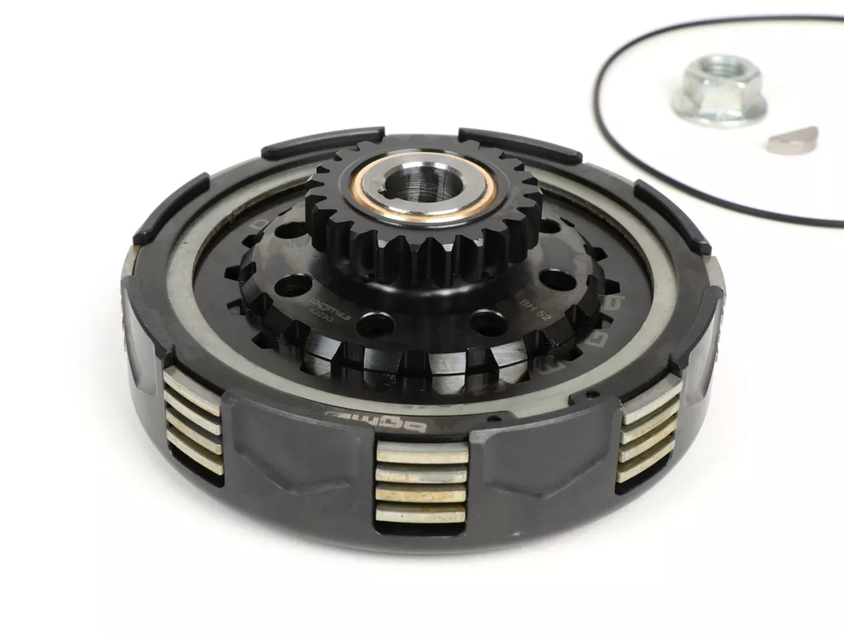 Koppeling incl. primair tandwiel -BGM Pro Superstrong 2.0 CR80 Ultralube SPORT Alu, type Cosa2/FL- Primair tandwiel BGM Pro 62Z (recht afgesneden)- Vespa PX80, PX125, PX150, PX200, Cosa, T5, Sprint150 Veloce, Rally, GTR, TS125, Super150 (VBC) - Z23/62 (2.