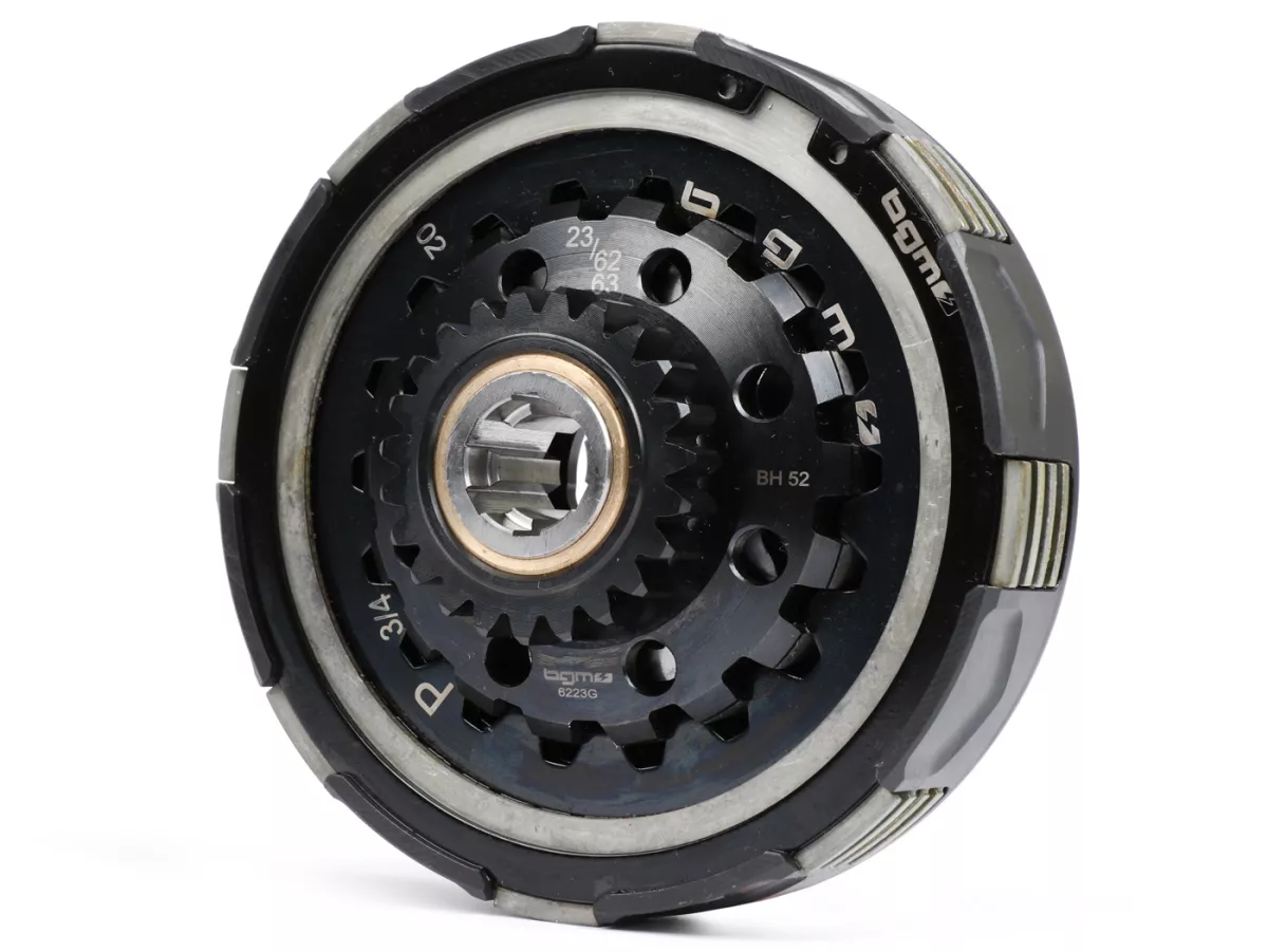 Koppling -BGM Pro Superstrong 2.0 CR80 Ultralube SPORT Alu, Vespa Largeframe typ Cosa2/FL- för primärhjul BGM Pro 62/63Z (raktandad)- (typ med splines för Pinasco 250/251 vevaxel) - 23 tänder
