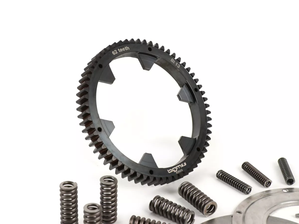 Clutch incl. primary drive set -BGM Pro Superstrong 2.0 CR80 Ultralube SPORT Alu, type Cosa2/FL - primary gear BGM Pro 62 tooth (straight) - Vespa PX80, PX125, PX150, PX200, Cosa, T5, Sprint150 Veloce, Rally, GTR, TS125, Super150 (VBC) - 24/62 tooth (2.58