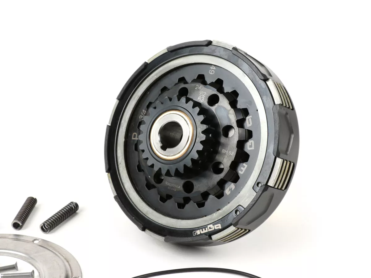 Clutch incl. primary drive set -BGM Pro Superstrong 2.0 CR80 Ultralube SPORT Alu, type Cosa2/FL - primary gear BGM Pro 62 tooth (straight) - Vespa PX80, PX125, PX150, PX200, Cosa, T5, Sprint150 Veloce, Rally, GTR, TS125, Super150 (VBC) - 24/62 tooth (2.58