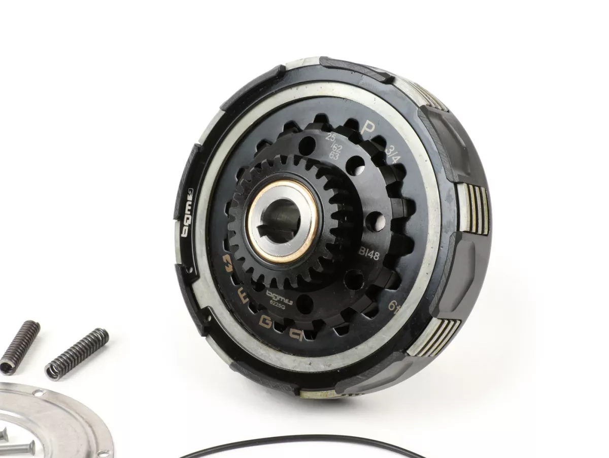 Koppeling incl. primair tandwiel -BGM Pro Superstrong 2.0 CR80 Ultralube SPORT Alu, type Cosa2/FL- Primair tandwiel BGM Pro 62Z (recht afgesneden)- Vespa PX80, PX125, PX150, PX200, Cosa, T5, Sprint150 Veloce, Rally, GTR, TS125, Super150 (VBC) - Z25/62 (2.