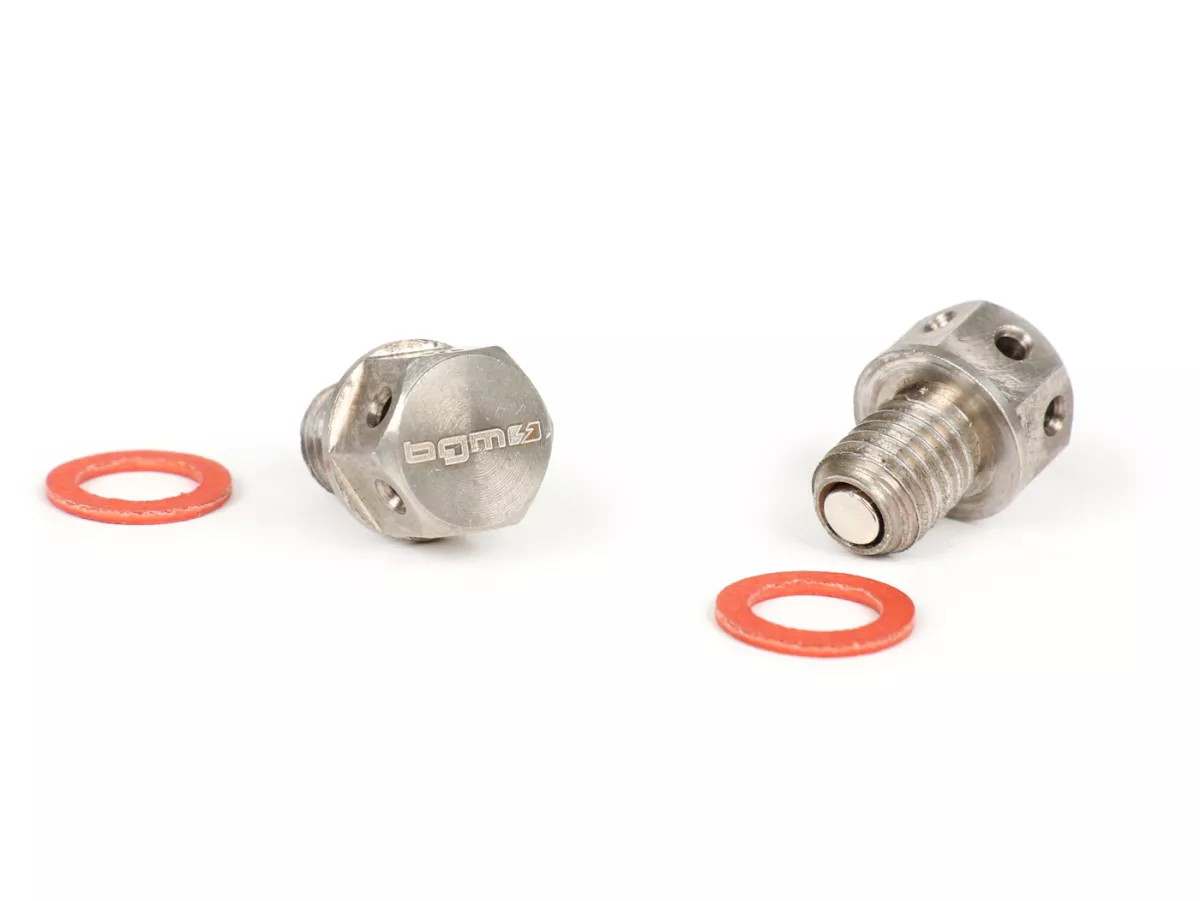 Oil drain plug set M8 x 8mm -BGM PRO with neodym magnet- Vespa PX, T5 125cc, Cosa, Rally180 (VSD1T), Rally200 (VSE1T), Sprint150 (VLB1T), TS125 (VNL3T), GT125 (VNL2T), GTR125 (VNL2T), GL150 (VLA1T), Super, SS180 (VSC1T), GS160 / GS4 (VSB1T), VNA, VNB, VBA