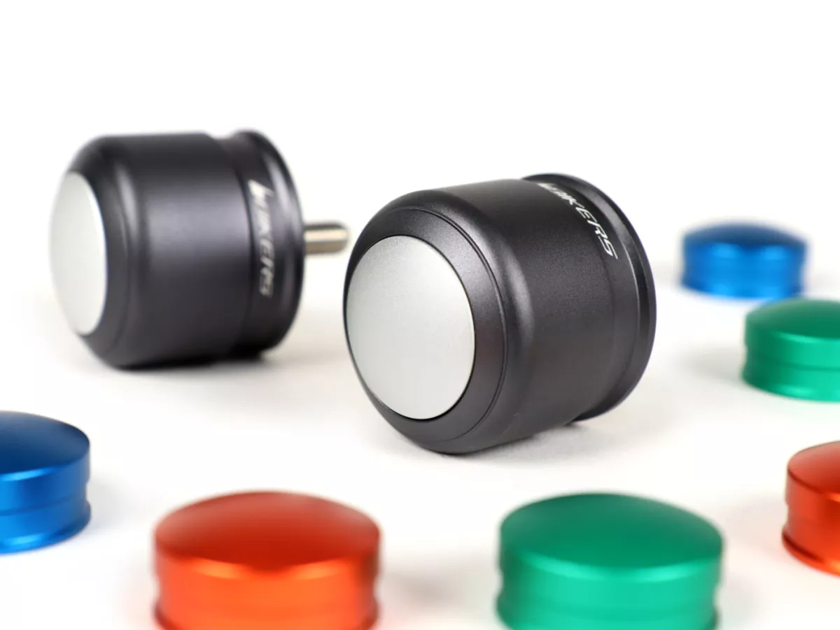 Pair of handlebar end weights, antivibration -BIKERS, silver, green, orange, blue - Vespa GT/GTL 125-200, GTS 125-300, GTV 125-300, Aprilia Scarabeo 400/500, SR Max 125-300, Gilera GP 800, Nexus 125-500, Piaggio Beverly 125-500, Piaggio X10 125, X8 400 -