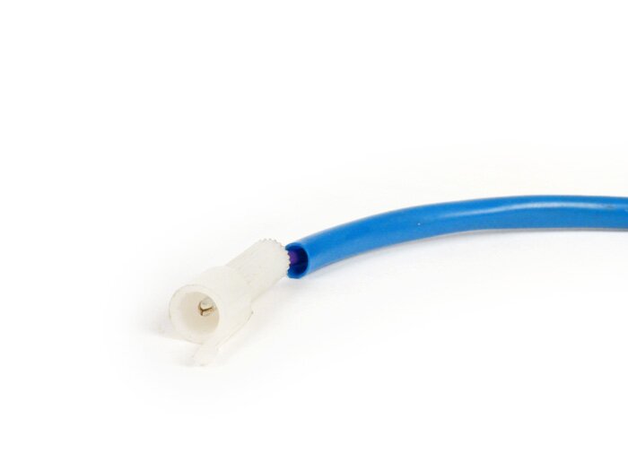 Indicator wire -LML- Vespa PX80, PX125, PX150, PX200- side panels with internal fastener - Ø12.8mm, with wire, connector plug 2mm (round, male) - rhs