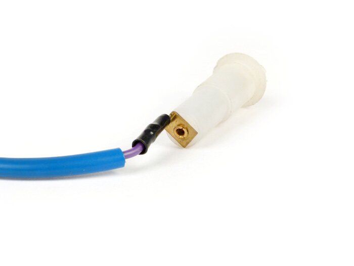 Indicator wire -LML- Vespa PX80, PX125, PX150, PX200- side panels with internal fastener - Ø12.8mm, with wire, connector plug 2mm (round, male) - rhs