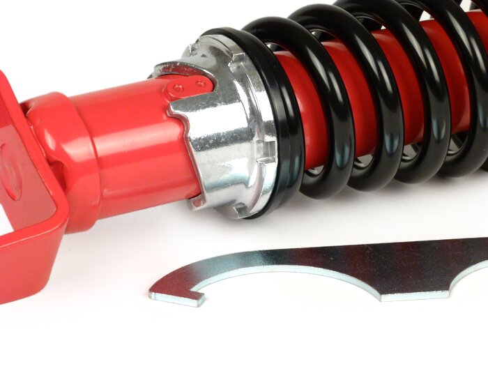 Amortisseur arrière -CIF 330mm, réglable- Vespa PX80, PX125, PX150, PX200, T5 125cc, Rally180, Rally200, Sprint150, GT125, GTR125, TS125, V50, PV, ET3 - rouge