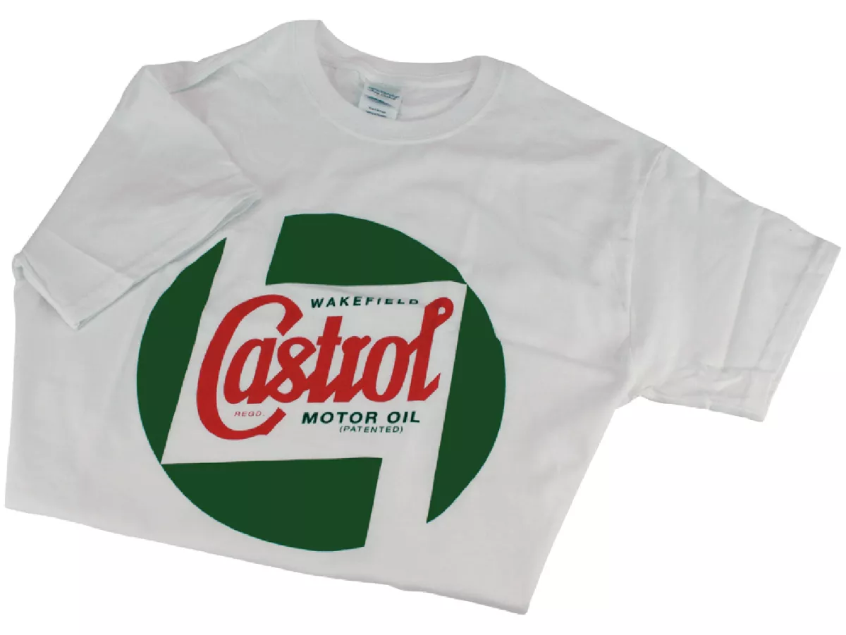 Kaos -CASTROL, Klasik- putih - S