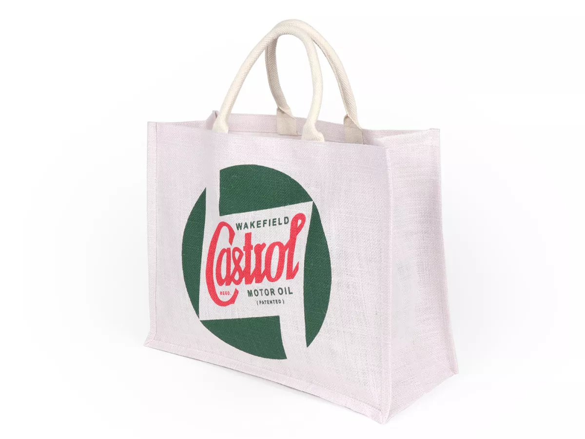 Bolsa de transporte -CASTROL, Classic- yute, blanca, asas cortas