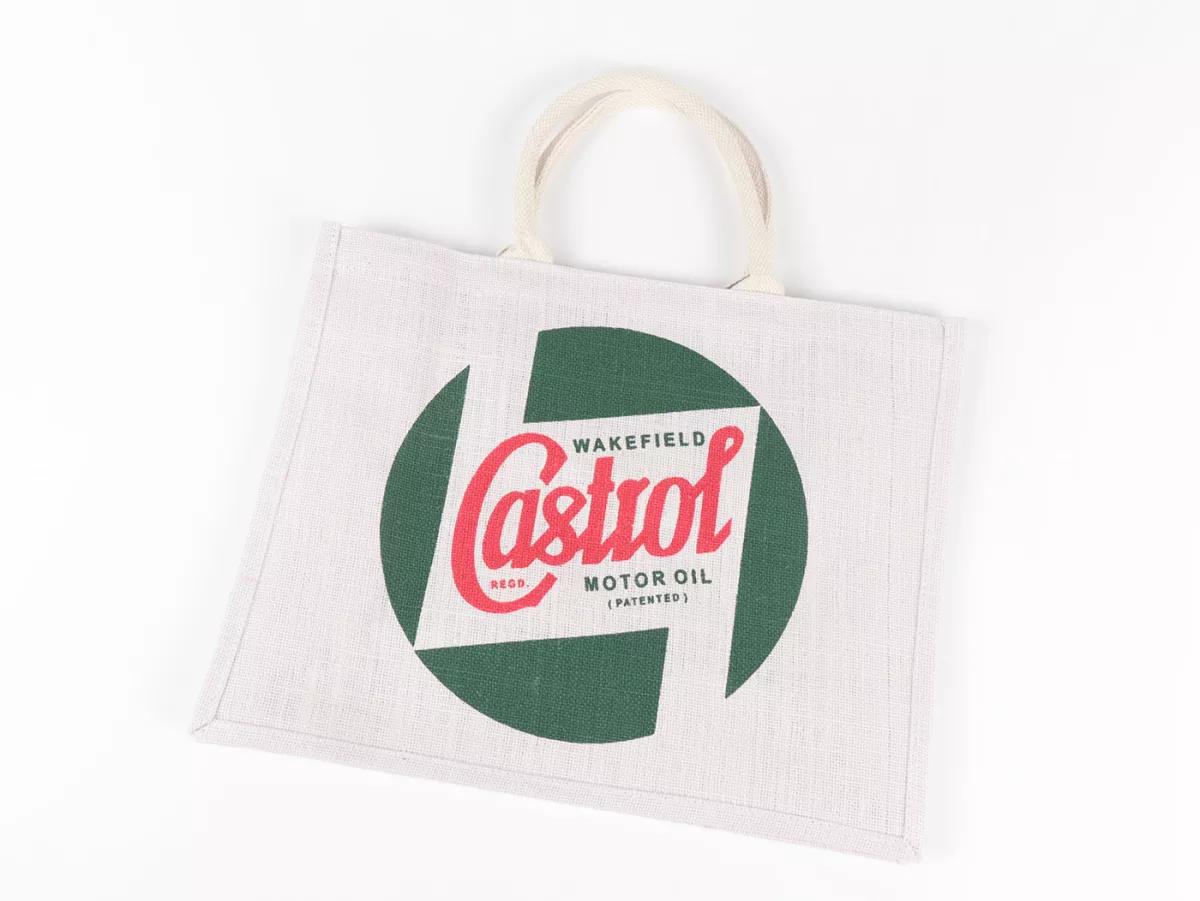 Bolsa de transporte -CASTROL, Classic- yute, blanca, asas cortas