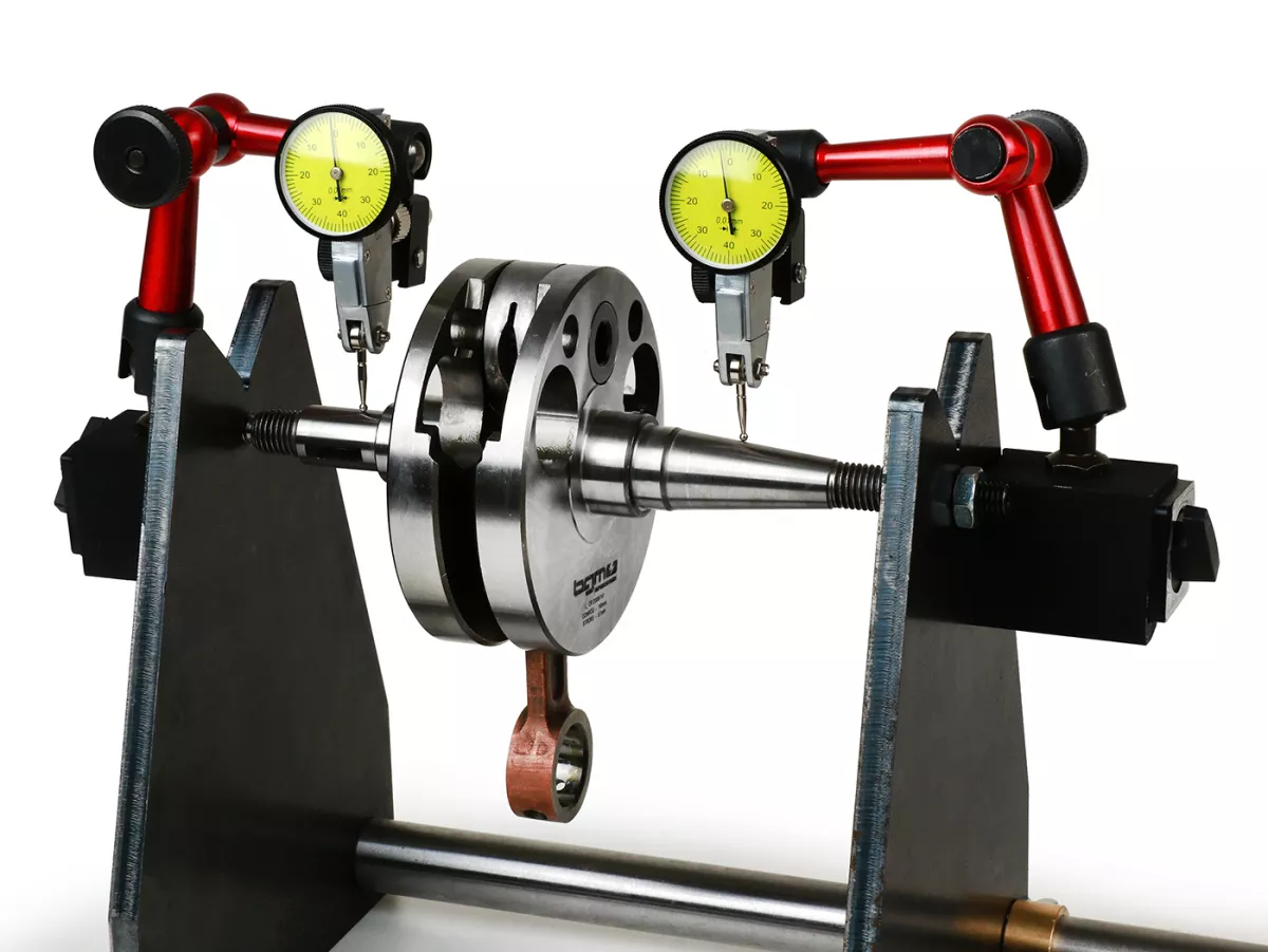 Soporte de equilibrado incl. relojes comparadores -D.N. Performance CAT350- para medir la concentricidad de cigüeñales (motores de 2 y 4 tiempos / 1 y 2 cilindros)