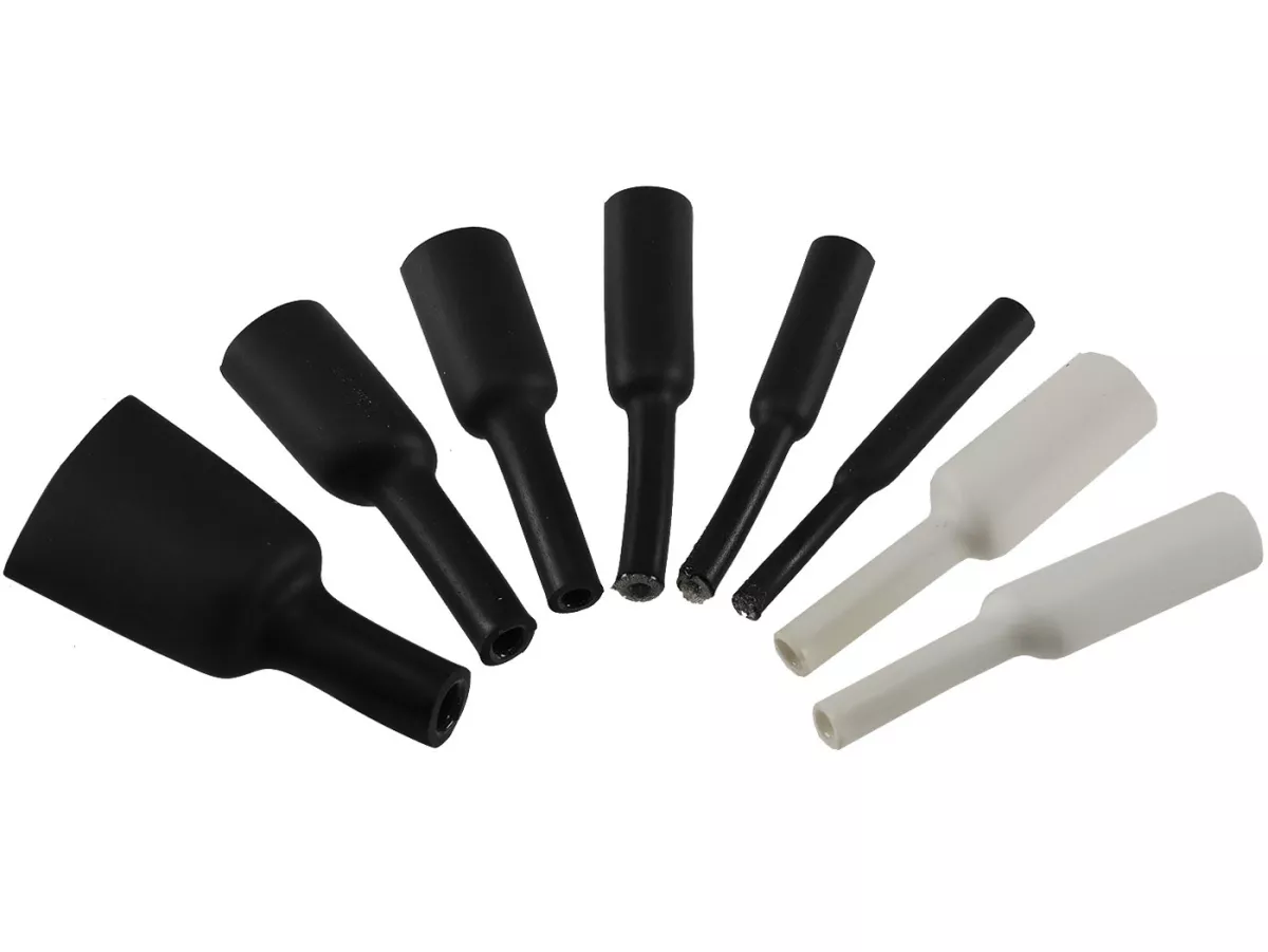 Set di tubi termorestringenti -CHILITEC 300 pezzi- Nero-Bianco - Nero: Ø=10x 12,5mm, 10x 9,5mm, 17x 8mm, 17x 6,5mm, 50x 5mm, 80x 3mm, 65x 2,5mm Bianco=Ø 18x 8mm, 33x 6,5mm