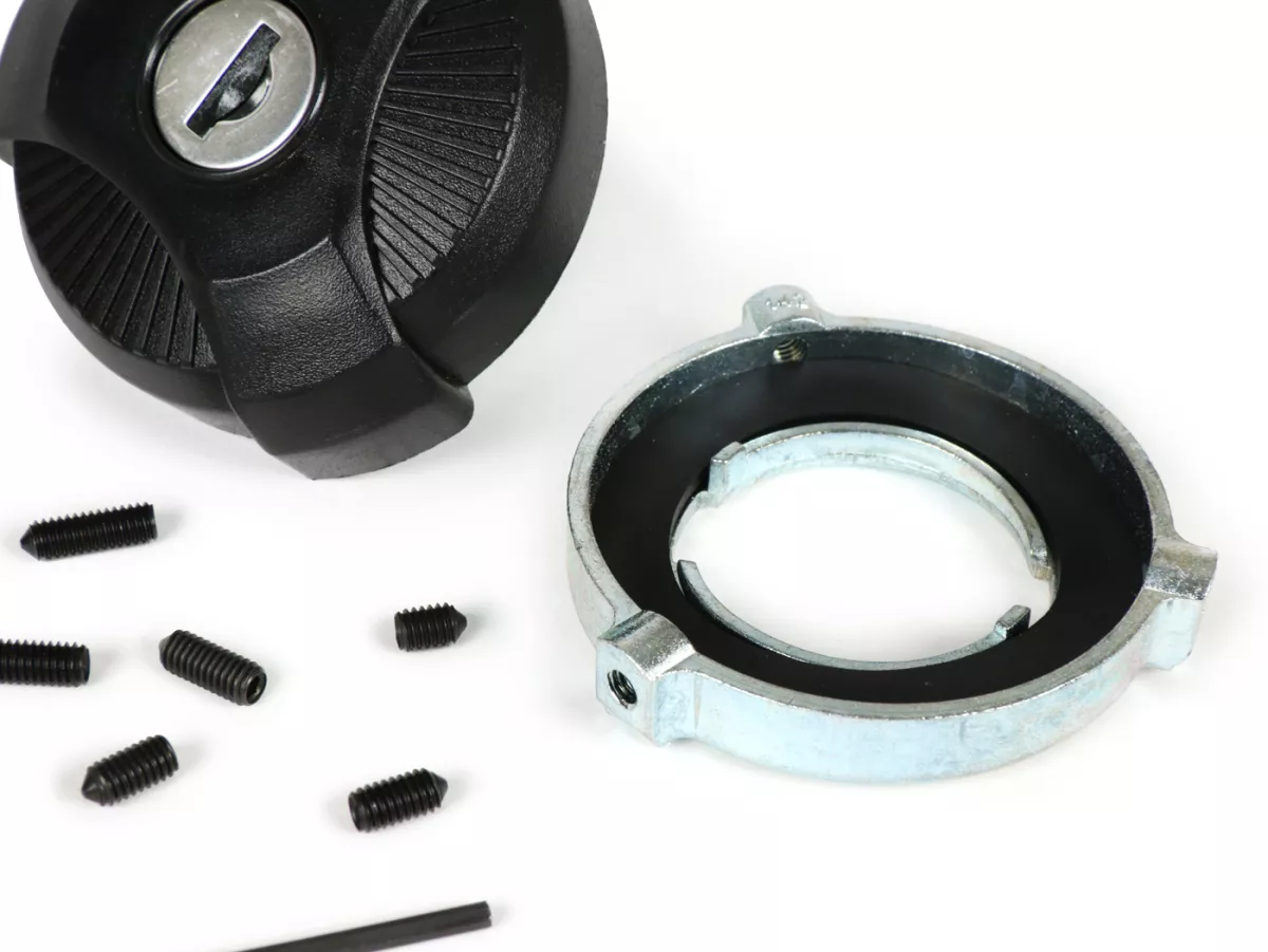 Tutup tangki dapat dikunci -CIF- Piaggio Ciao, SI, Bravo - termasuk adaptor universal yang cocok untuk tabung tangki Ø33-48mm