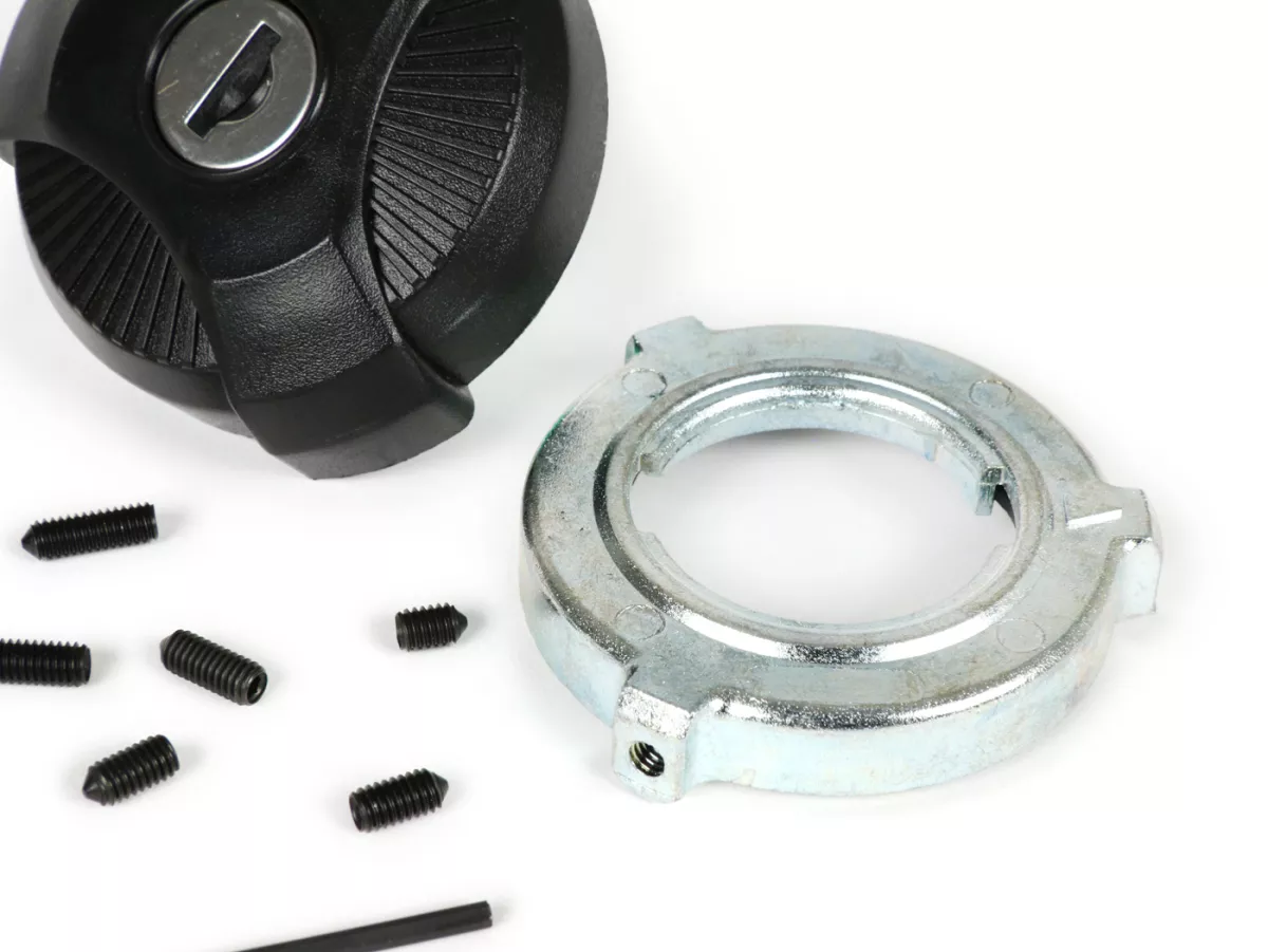 Tutup tangki dapat dikunci -CIF- Piaggio Ciao, SI, Bravo - termasuk adaptor universal yang cocok untuk tabung tangki Ø33-48mm