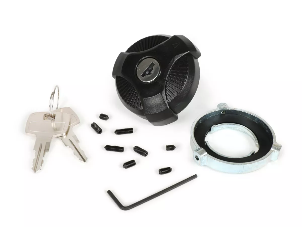 Tutup tangki dapat dikunci -CIF- Piaggio Ciao, SI, Bravo - termasuk adaptor universal yang cocok untuk tabung tangki Ø33-48mm