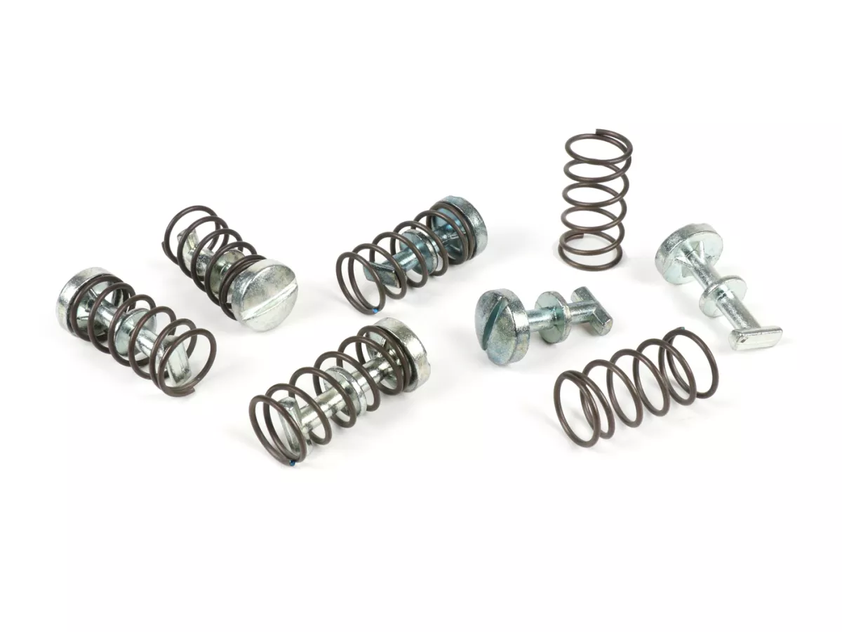 Retainers and springs for lateral cover -CIF, (4x long, 2x short)- Piaggio Ciao PX
