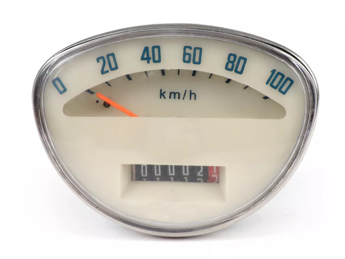 Speedometer -KUALITAS OEM 100km/jam (1965-1971 logo sechseck baru) - Vespa 50 Super Sprint (SS50, V5SS1T 1970-), Super Sprint 90 (SS90, V9SS1T, 1970-), 125 Primavera (PV125, VMA2T 22875-192095), 125 Super (VNC1T, 1970-), 150 Super (VBC1T, 1970-251419), 12