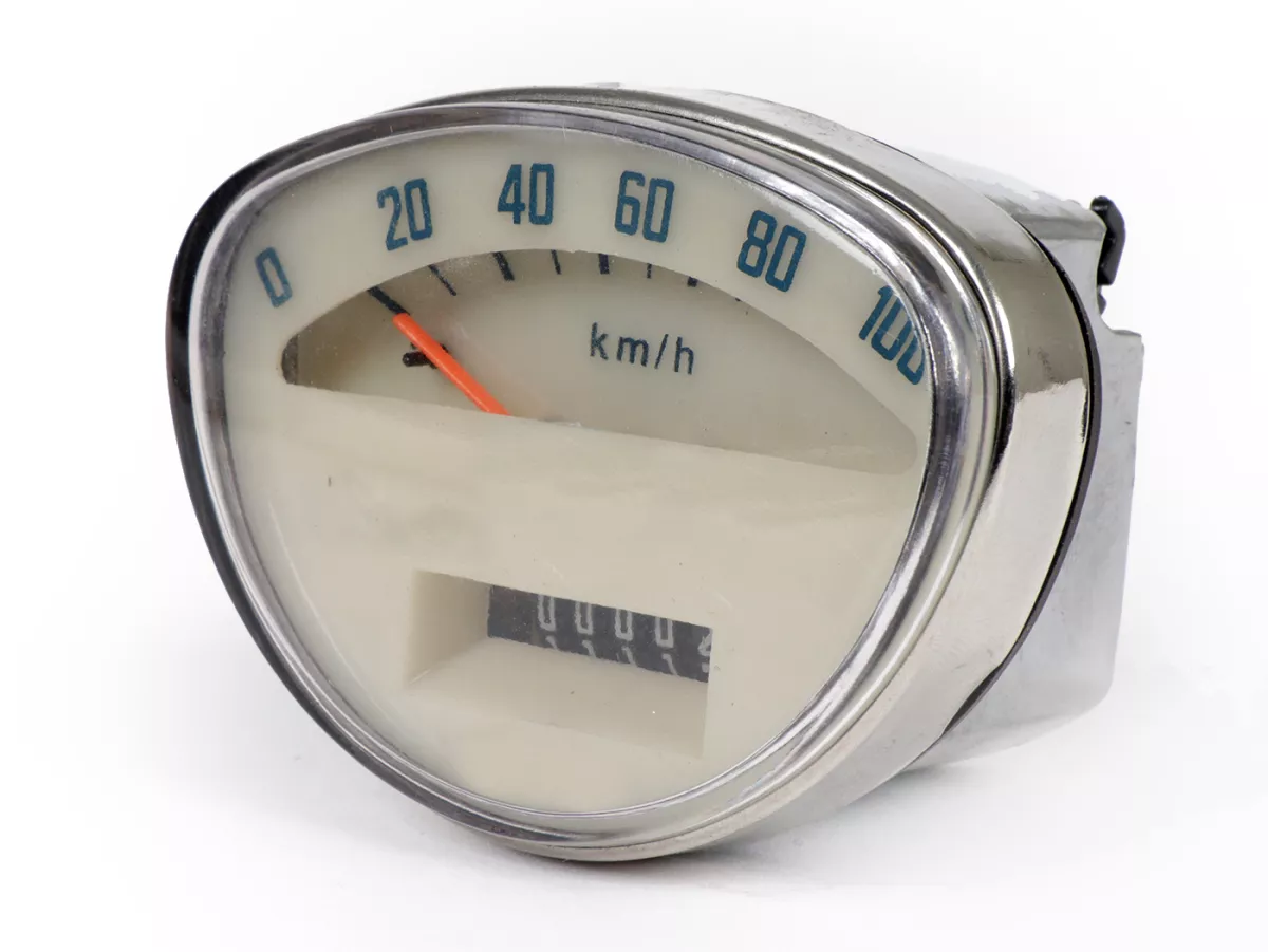 Speedometer -KUALITAS OEM 100km/jam (1965-1971 logo sechseck baru) - Vespa 50 Super Sprint (SS50, V5SS1T 1970-), Super Sprint 90 (SS90, V9SS1T, 1970-), 125 Primavera (PV125, VMA2T 22875-192095), 125 Super (VNC1T, 1970-), 150 Super (VBC1T, 1970-251419), 12
