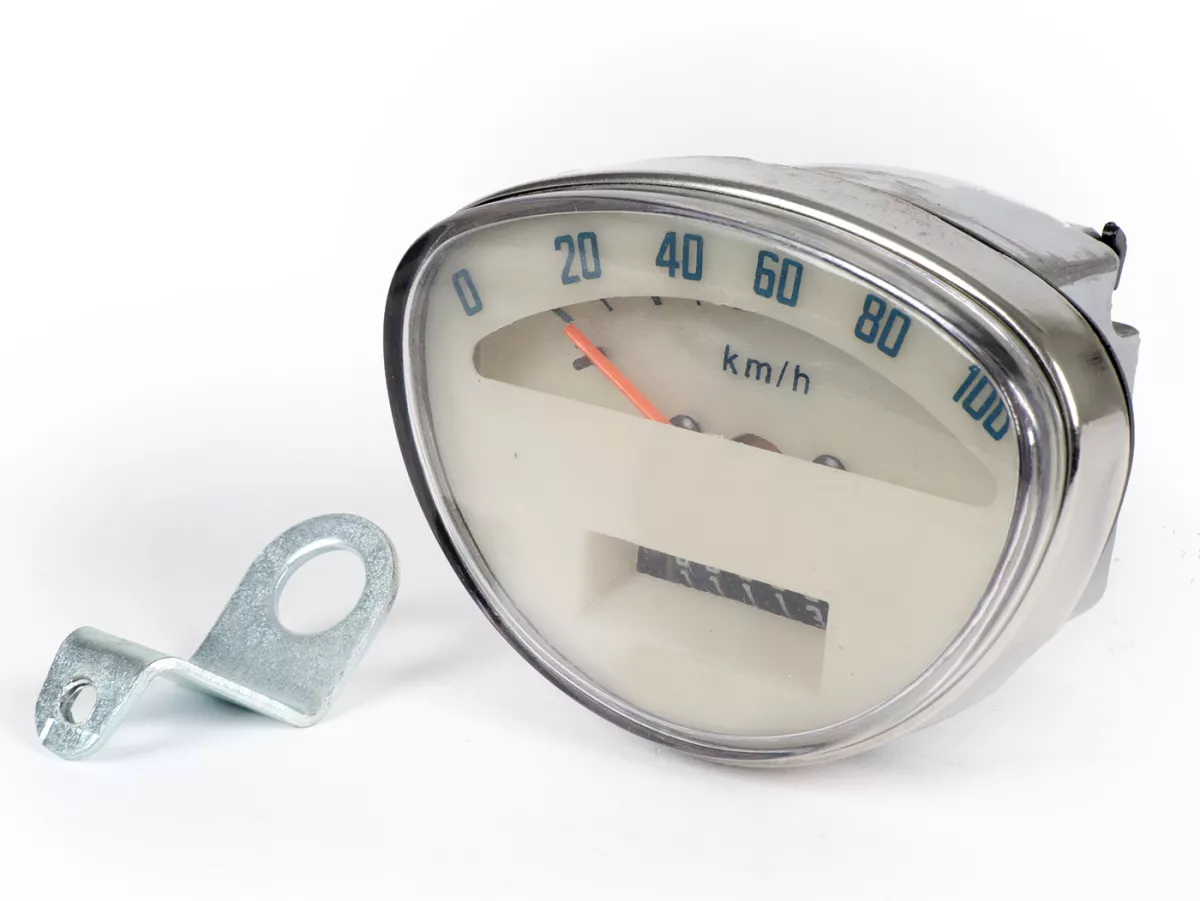 Speedometer -KUALITAS OEM 100km/jam (1965-1971 logo sechseck baru) - Vespa 50 Super Sprint (SS50, V5SS1T 1970-), Super Sprint 90 (SS90, V9SS1T, 1970-), 125 Primavera (PV125, VMA2T 22875-192095), 125 Super (VNC1T, 1970-), 150 Super (VBC1T, 1970-251419), 12
