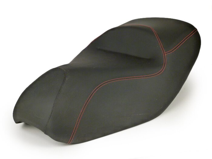 Seat -PIAGGIO- MP3 300/400 (ZAPM64102, ZAPM64200) 2008-2011 - black, orange stitches