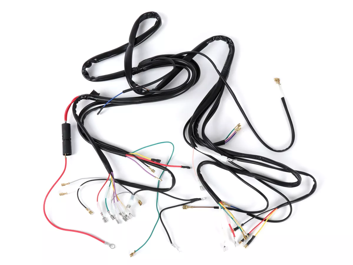 Juego de cables -GRABOR- Vespa PX antigua (alemana), 1982-1984, encendido electrónico 12V, con regulador de tensión, con batería, placa base de encendido con 7 cables