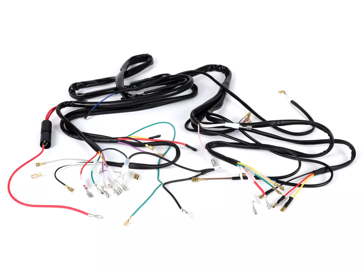 Juego de cables -GRABOR- Vespa PX antigua (alemana), 1982-1984, encendido electrónico 12V, con regulador de tensión, con batería, placa base de encendido con 7 cables