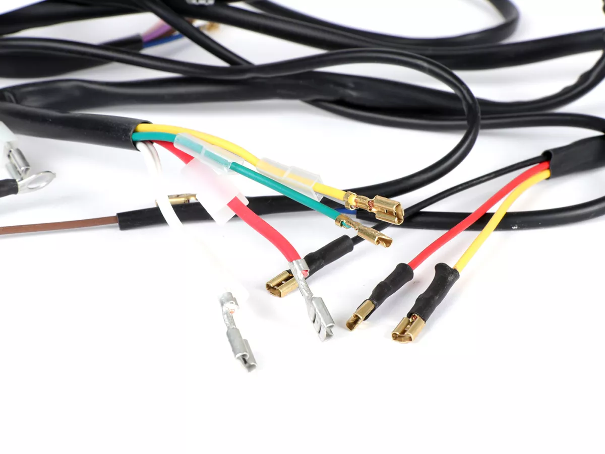 Juego de cables -GRABOR- Vespa PX antigua (alemana), 1982-1984, encendido electrónico 12V, con regulador de tensión, con batería, placa base de encendido con 7 cables