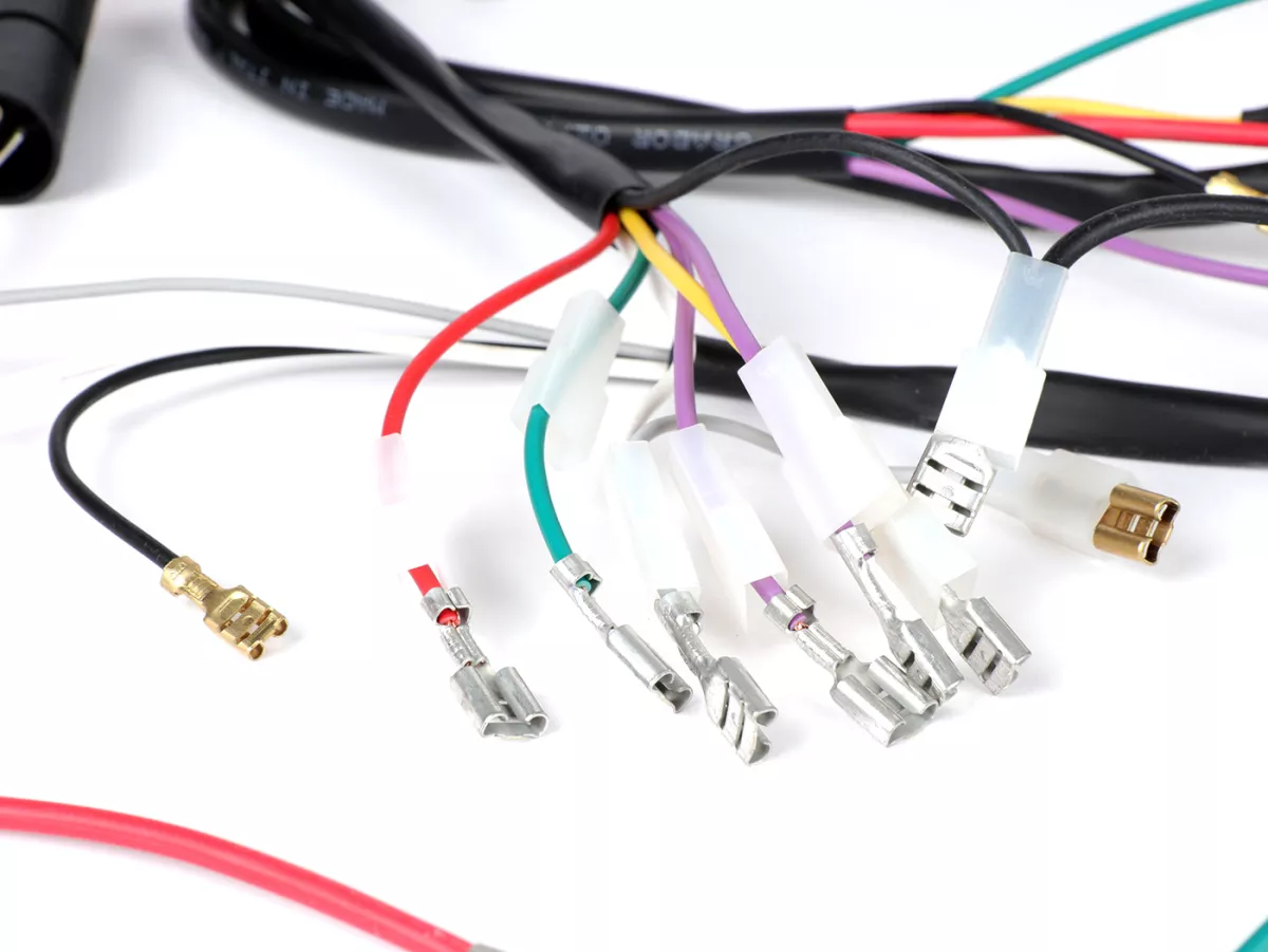 Juego de cables -GRABOR- Vespa PX antigua (alemana), 1982-1984, encendido electrónico 12V, con regulador de tensión, con batería, placa base de encendido con 7 cables
