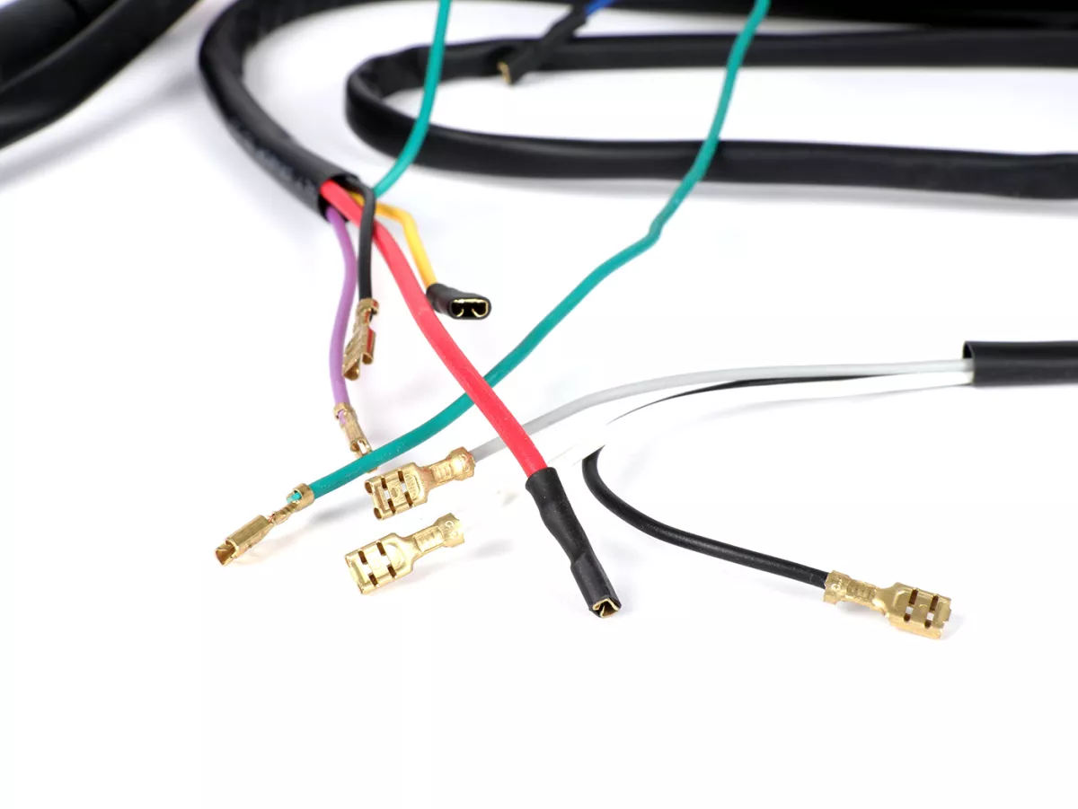 Juego de cables -GRABOR- Vespa PX antigua (alemana), 1982-1984, encendido electrónico 12V, con regulador de tensión, con batería, placa base de encendido con 7 cables