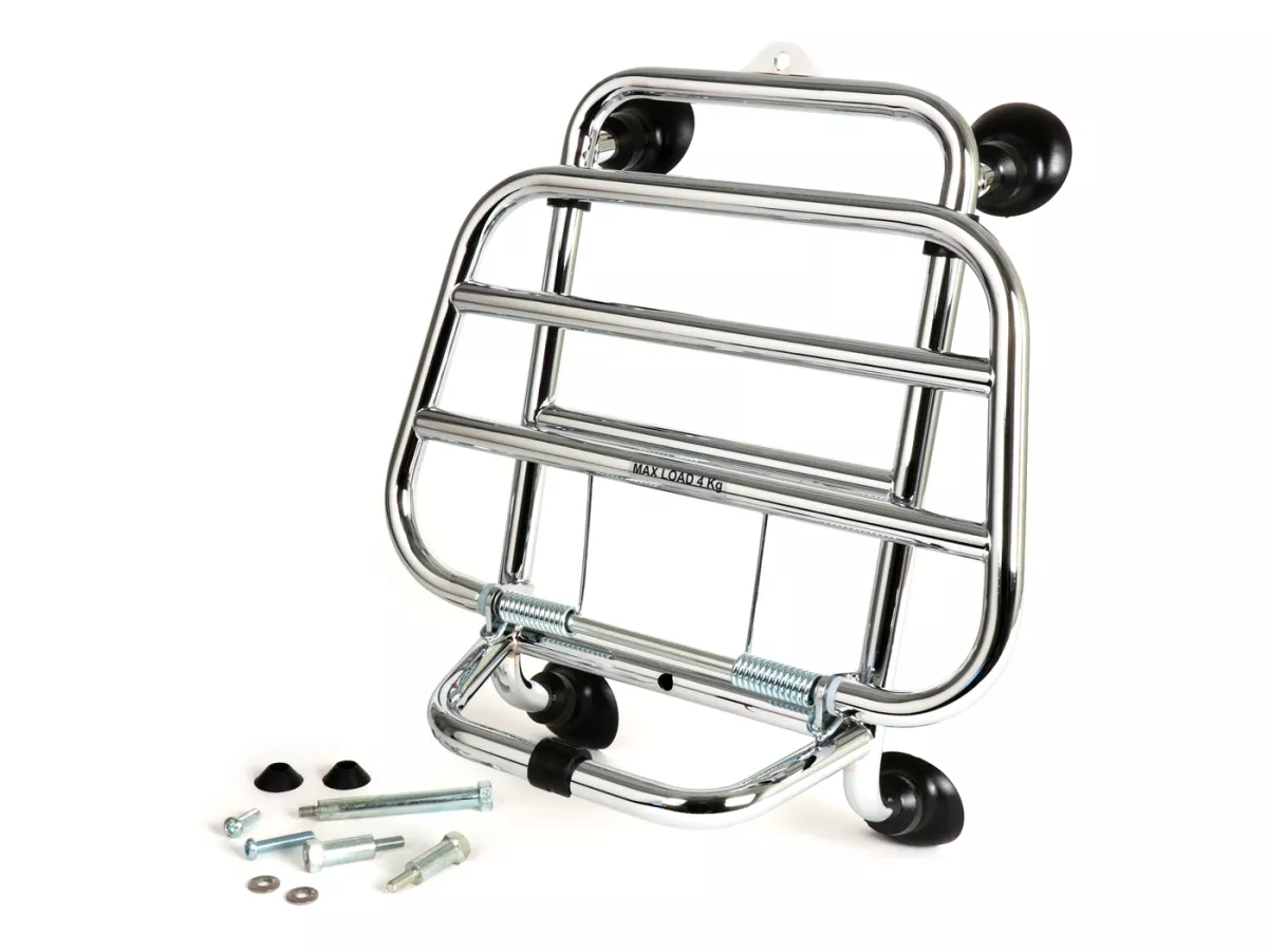 Portapacchi anteriore ripiegabile -PIAGGIO- Vespa GTS/GTS Super 125-310 (2019-), GTV300-310 (2019-) - HPE, Supertech, Super Sport, Sei Giorni, Keyless - Cromo