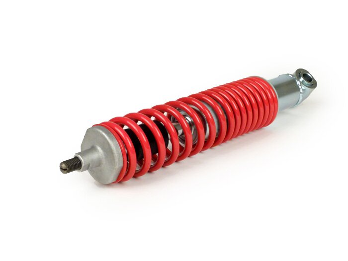 Shock absorber front -PIAGGIO, 240mm- Vespa GTS 125-300 (2014-2016) - body: silver, spring: red, bottom seating: lug