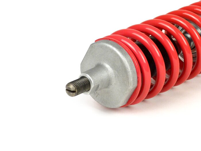 Shock absorber front -PIAGGIO, 240mm- Vespa GTS 125-300 (2014-2016) - body: silver, spring: red, bottom seating: lug