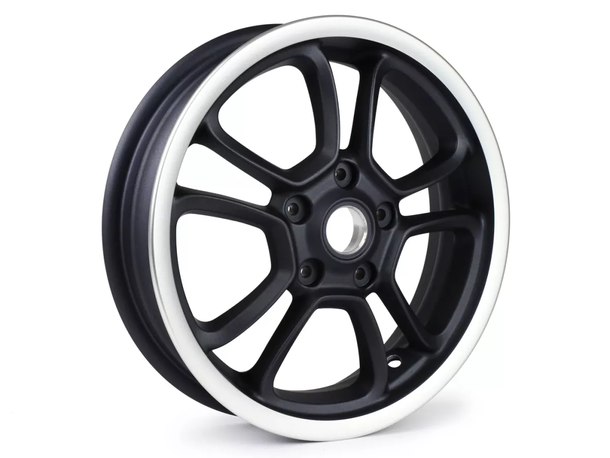 Wheel rim, graphite/polished, front -PIAGGIO 3.00-12 inch - 10 spokes- Vespa GTS, GTS Super, GTV, Sei Giorni, GT 60, GT, GT L 125-300ccm