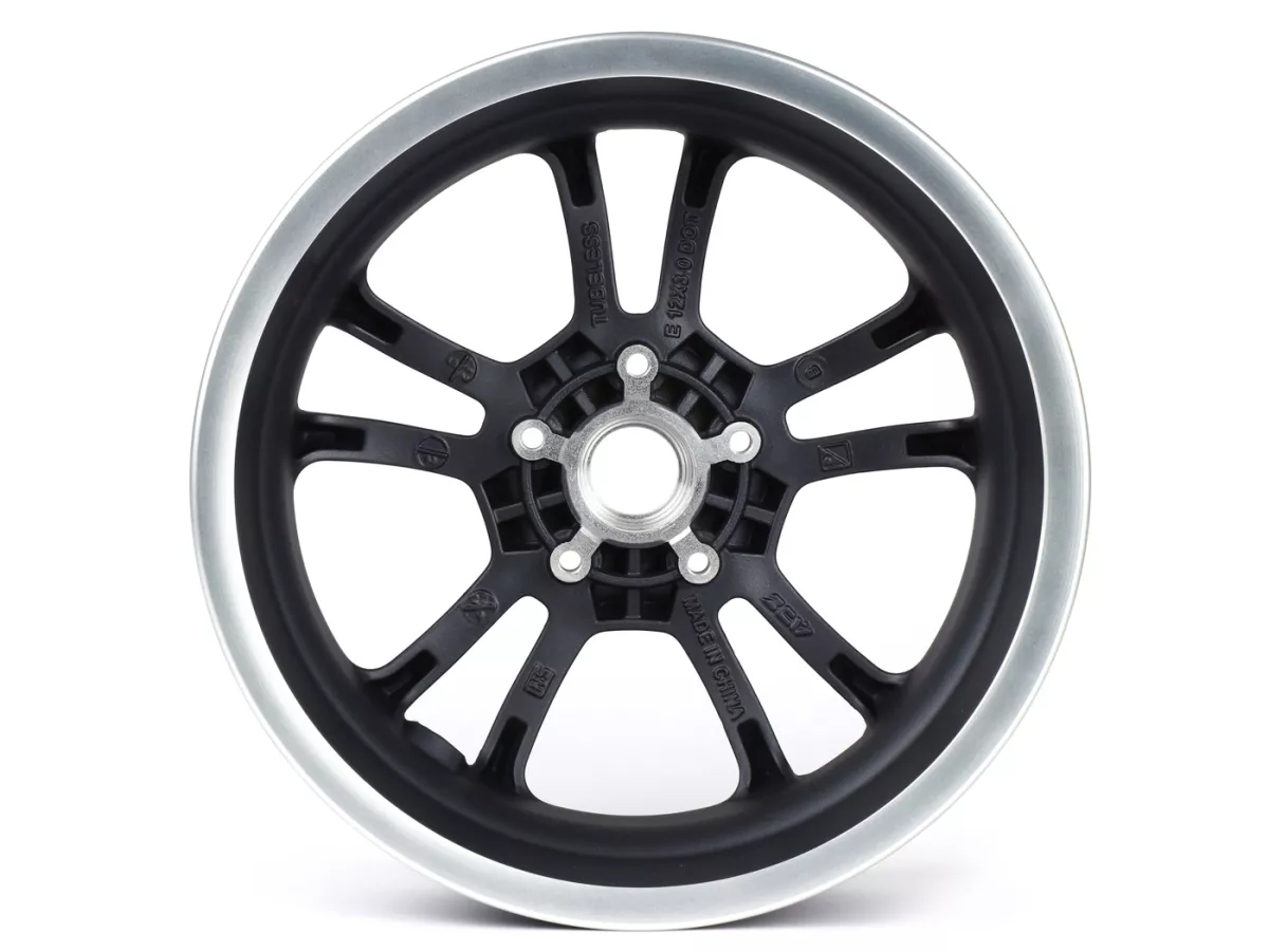 Wheel rim, graphite/polished, front -PIAGGIO 3.00-12 inch - 10 spokes- Vespa GTS, GTS Super, GTV, Sei Giorni, GT 60, GT, GT L 125-300ccm