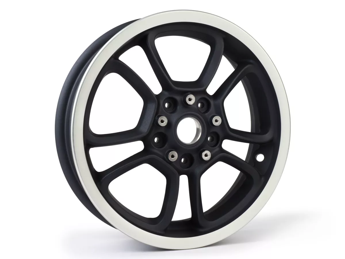 Wheel rim, graphite/polished, rear -PIAGGIO 3.00-12 inch - 10 spokes- Vespa GTS, GTS Super, GTV, Sei Giorni, GT 60, GT, GT L 125-300ccm