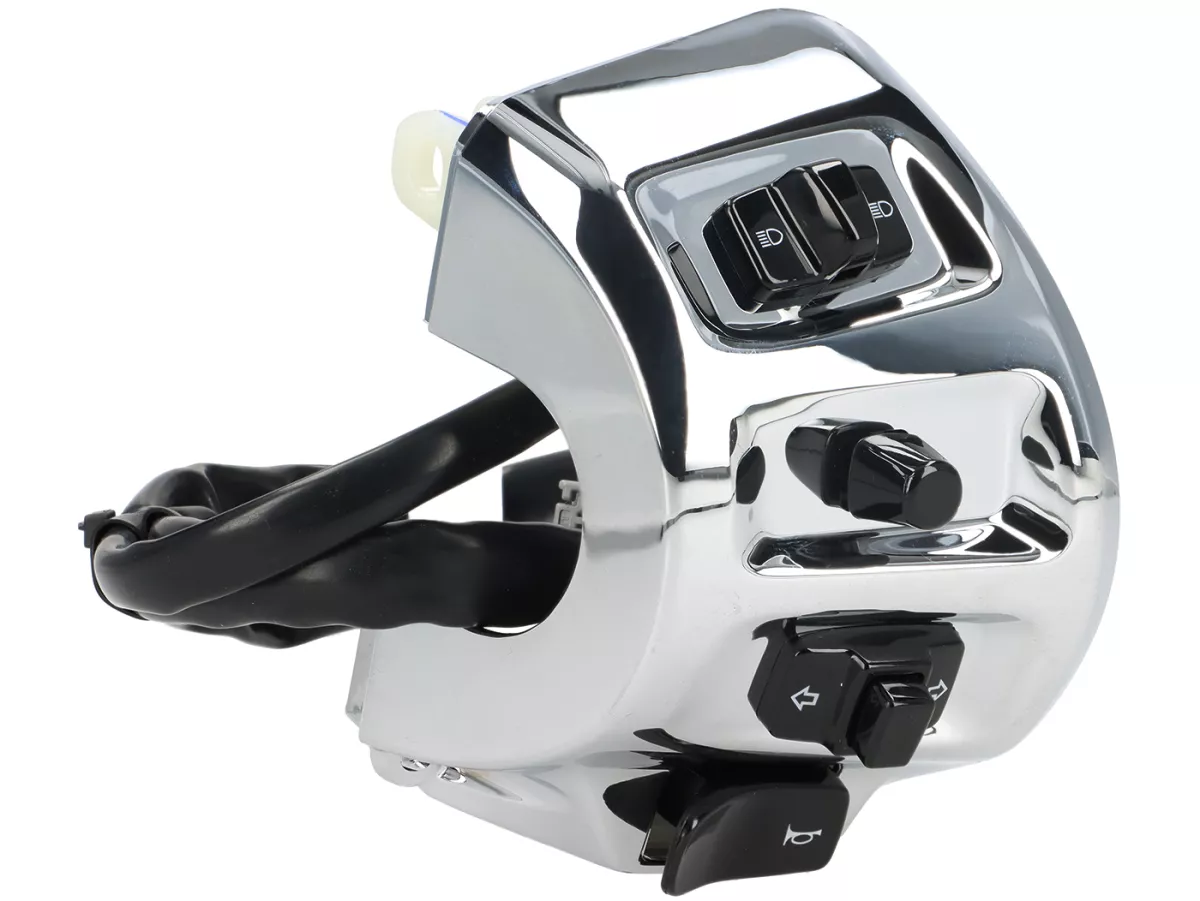 Switch unit, chrome, left -PIAGGIO- Vespa GTS 125 (ZAPMD3202, ZAPMD3203), Vespa GTS 300 HPE (ZAPMD3103, ZAPMD3104)