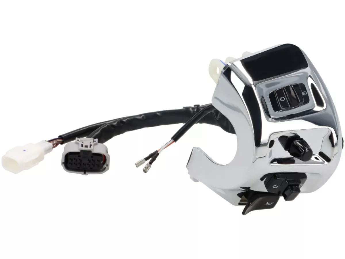 Switch unit, chrome, left -PIAGGIO- Vespa GTS 125 (ZAPMD3202, ZAPMD3203), Vespa GTS 300 HPE (ZAPMD3103, ZAPMD3104)