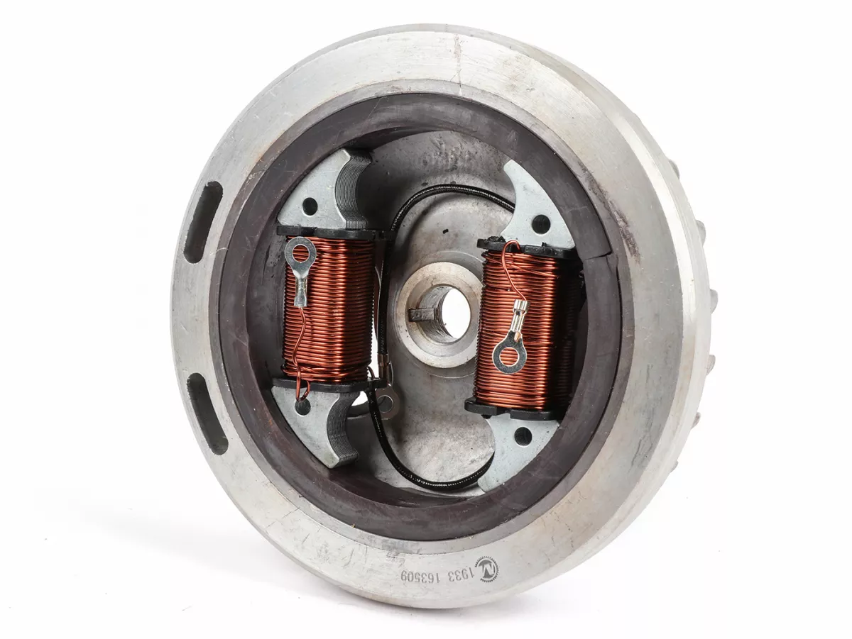 Roue polaire - Roue de ventilateur -PIAGGIO- Piaggio, Vespa Ciao, SI, Bravo, Boxer, Grillo - Allumage par contact avec bobines d'alimentation